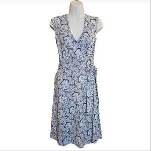 LOFT Blue and White Paisley Midi Dress. Size 10